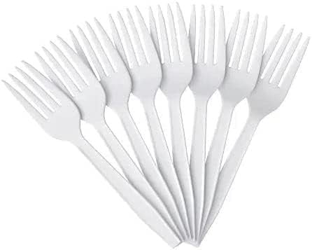 RUBAB® White Economy Plastic Spoons Cutlery, Reusable Microwave-Safe Tablework, 6 Long for Birthday, Parties, Camping, Catering, Wedding and Daily use Pack of (100) Forks