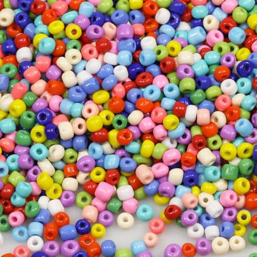 Tibaoffy Mixed 15 Colors Beads Size 6/0 Crafts Glass Seed Beads 4mm for Jewelry Making (Total About 100g About 1200pcs)
