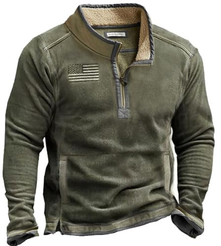 esmen Maniche Lunghe da Uomo Felpa Invernale Calda Pullover in Pile Polare Tinta Unita retrò Mezza Zip Collo a Lupetto Manica Lunga Casual da Uomo con Tasca per Uomo Maglioni Polo