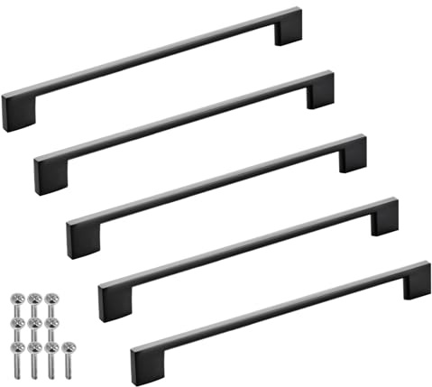 SOTECH 5 Stück Möbelgriffe BLACKLINE XII BA 224 mm schwarz matt | Aluminium (Länge 256 mm, Breite 9 mm, Höhe 28 mm) Design Griffe