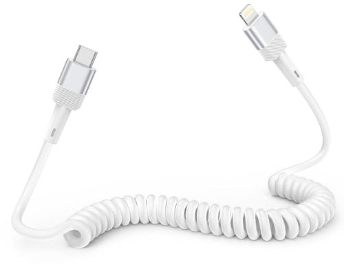 Cable en espiral USB C Ligh-tning Cable, cable de carga para iPhone, cable de carga MFi certificado Carplay cable de carga para iPhone 14 13 12 11 Pro Max X XS XR 8 7 6 Plus SE