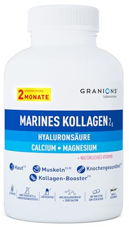 Collagene Marin - Granions - Acide Hyaluronique - Articulations Et Peau | Collagene Marin, Anti-âge, Antioxydant, Renforce Les Os et Articulations, 120 Comprimés, Cure 2 mois, Gout Vanille