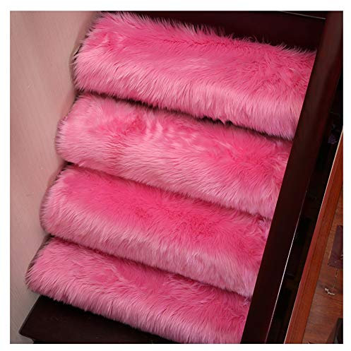 MYXJX Treppenteppich 1 Stück weicher, zotteliger, Rutschfester Trittpolster-Innenschutzteppich, künstliche Wolle(Rose Pink,75cm*24cm)