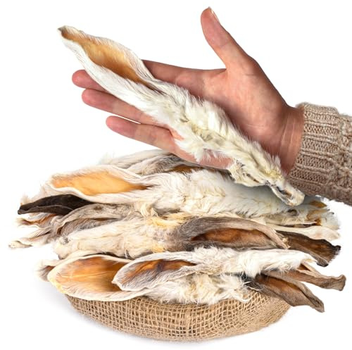 Rabbit Ears with Fur Dog Treats (20 pcs)| All-Natural, Hypoallergenic, Dehydrated Chews | Supports Dental Hygiene & Digestion | Ideal for Small, Medium & Large Dogs