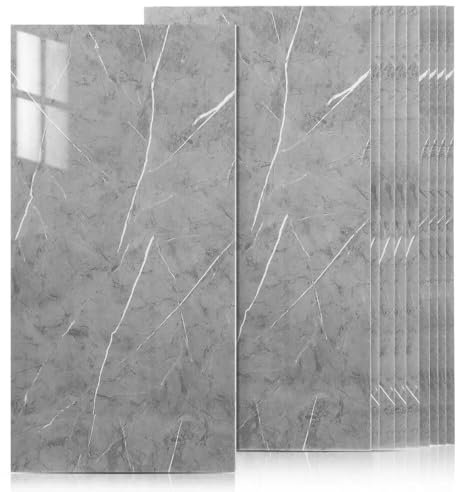 10Pcs Bathroom Wall Panels PVC Cladding Shower Wet Wall Tile Marble Effect Decor Tiles Sticker (Grey Marble Effect)