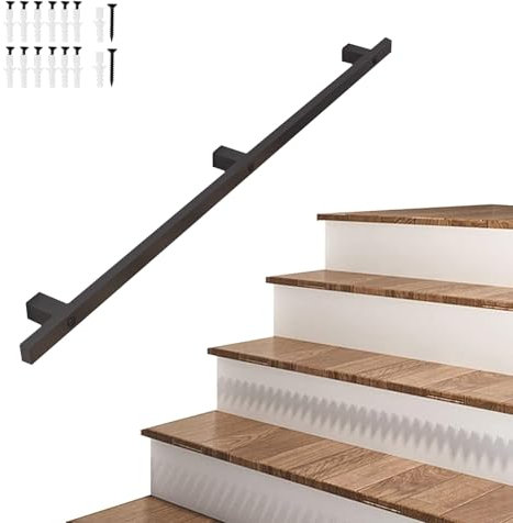 Whnoorher Schwarzer Handlauf für Treppen, schmiedeeisernes Treppengeländer, Sicherheitshandlauf mit Wandhalterungen und Metallschrauben für behinderte ältere Menschen, 30 cm – 600 cm(450cm)