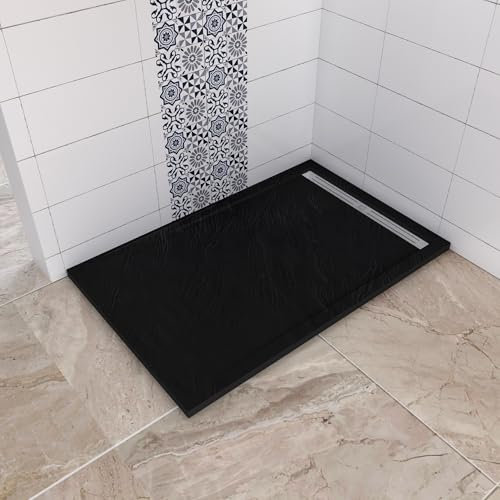 Receveur de douche noir rectangulaire - Antidérapant - Bac à douche 160x80x3cm - En résine - Pour douche à l'italienne