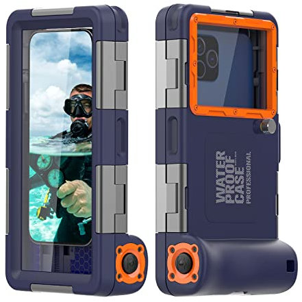 ShellBoxCase Custodia universale impermeabile per iPhone 16/15/14/Pro/Plus/Max/Samsung Galaxy S25/24/23/Ultra Series - [50FT/15M] custodia subacquea per riprese subacquee, blu arancione