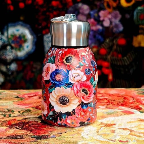 Termo ligero aislado para bebidas calientes y frías, botella de agua de acero inoxidable 316 para viajes y uso al aire libre (flor dorada)