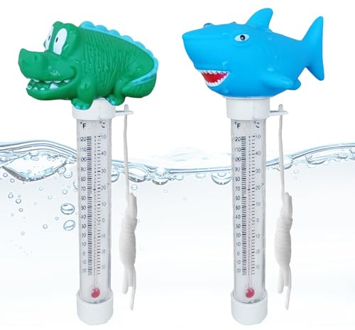 AUNGCSHE 2 Stück Pool Thermometer, Floating Poolthermometer Mit Seil | Schwimmendes Wasserthermometer, Für Erwachsene, Innen und Außen Pools, Aquarien, Fischteiche (Blu - Squalo)