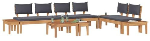 vidaXL 5 Piece Garden Bench Set with Teak Cushions, 2 Pieces, Teak Wood, 60 x 60 x 30 cm