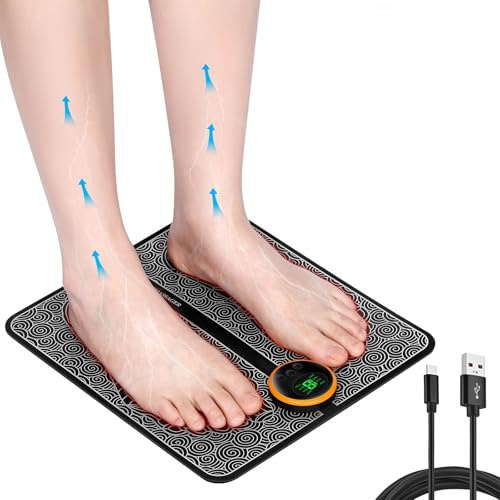 EMSFußmassagegerät, elektrisch mit 8 Modi und 19 Intensitäten, für Muskelentspannung, Schmerzlinderung und Durchblutungsförderung, tragbar und faltbar