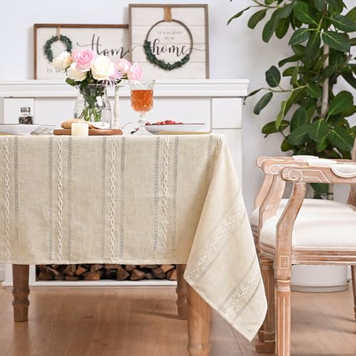 Artoid Mode Boho Beige Baumwollmischung Tischdecke Rechteckig 140x110 cm, Landhausstil Abwaschbar Tischwäsche Küche Urlaub Party Dekor