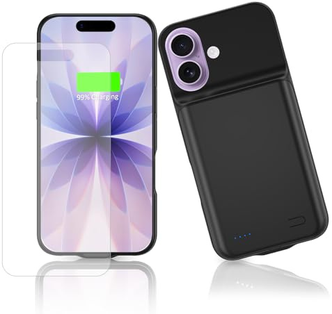 HUOBAO Akku Hülle für iPhone 17, (8500mAh) Wiederaufladbar Batterie Ladehülle Akku mit Schutzfolie, Tragbares Batterieladegerät Hülle Leistungsstarke Power Bank AkkuHülle für iPhone 17-Schwarz