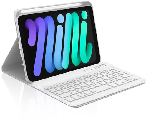 Occtingkind Hülle mit Tastatur für das iPad mini 6 & 7 Generation (2021/2024), Deutsch QWERTZ Keyboard, Magnetisch Abnehmbare Bluetooth, Oben Stifthalter, 420mAh Akku, Keine Beleuchtung, Steingrau
