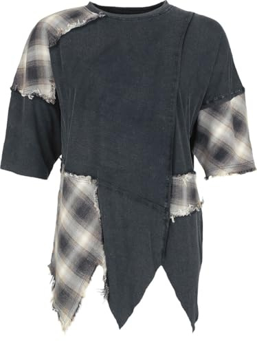 Black Premium by EMP Damen schwarzes Oversize T-Shirt mit Karomuster M
