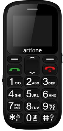 artfone CS181 Noir Telefono Cellulare per Anziani con Tasti Grandi, Funzione SOS, 1.8 Display, Doppia SIM, Chiamata Rapida, Torcia, Radio FM Suono Alto, 800mAh Batteria, Fotocamera
