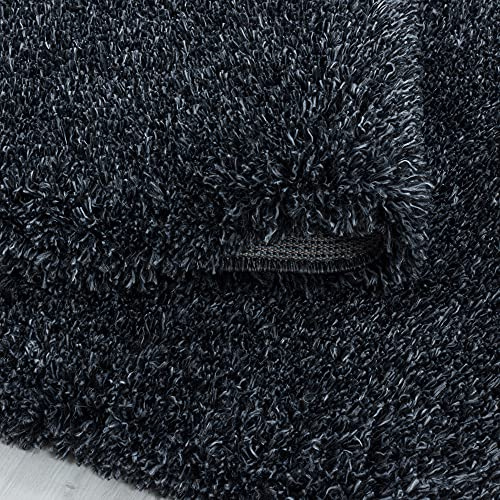 KADIMA DESIGN Shaggy Teppich Unifarben Elegant Kuschelig Weich Waschbar Strapazierfähig Langlebig 50mm Flor Rund Anthrazit 80x80 cm Wohnzimmer Esszimmer Fußbodenheizung geeignet | SALZACH