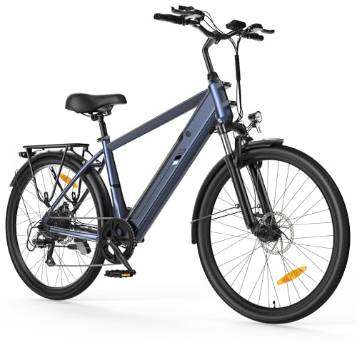 Touroll J2 Vélo électrique Homme Femme 26 Pouces, Autonomie 100KM, Moteur 45Nm, Batterie Amovible 561,6Wh, 7 Vitesses, Vélo électrique Urbain pour trajets Quotidiens, Vélo Électrique Adulte (Bleu)