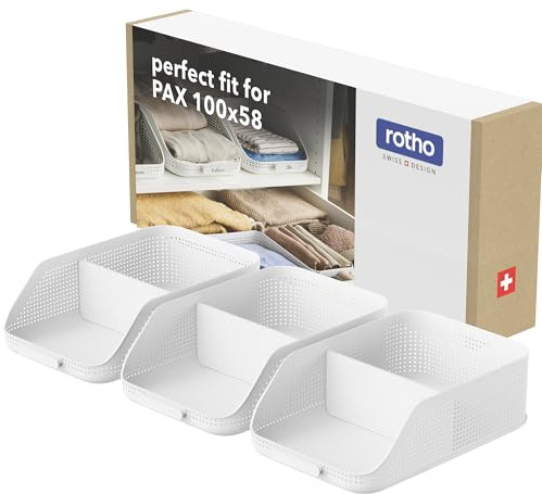 Rotho WOP Schubladen Organizer 3er-Set Tray L offen und stapelbar Weiß | Schrank Organizer für tiefe Fächer, offene Trays für gefaltete Kleidung, stapelbar, aus 95 % recyceltem Kunststoff in Weiß