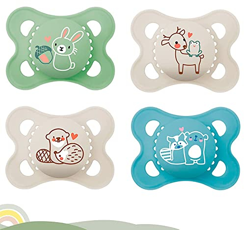 MAM Original Skin Soft Silikon Schnuller PURE 0-6 Unisex // 4er Set // inkl. 2 Sterilisiertransportboxen