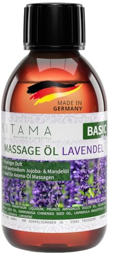 Kitama Massageöl Lavendel 250ml Authentisches Thai Aromaöl, made in Germany | Blumiger Lavendelduft für pflegende Anwendungen daheim & in Thaimassage. Haut- plus Körperpflege für Wellness & Spa