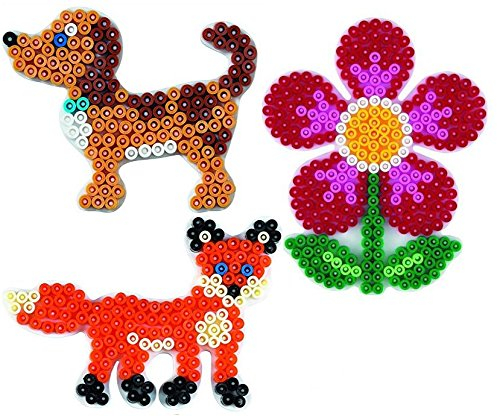 Happy Price Toys (Set 68) Hama Midi Stiftplattenbeutel kleiner Hund,Fuchs und Blume + 100 Bunte Bügelperlen