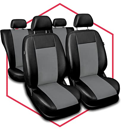 3er Set Saferide Autositzbezüge PKW universal | Auto Sitzbezüge Kunstleder Grau für Airbag geeignet | für Vordersitze und Rückbank | 1+1 Autositze vorne und 1 Sitzbank hinten teilbar 2 Reißverschlüsse