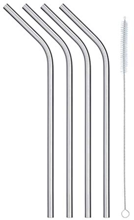Kitchen Craft - Lot de 4 Pailles en Inox Réutilisables avec Brosse Nettoyante, 20 cm