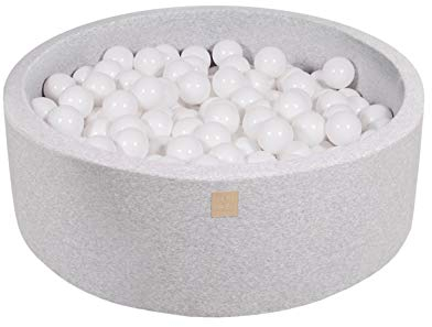 MEOWBABY Bällebad Baby - Rund 90x30cm Ball Pit für Kinder ab 1 Jahr mit 200 Bälle - Weiches & Sicheres Bällepool, Cotton, Hellgrau
