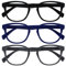 OPULIZE Pop Lesebrille 3er Pack Keck Rund Matt Rahmen Federscharniere Kratzfest Schwarz Blau Grau Herren Damen RRR2-137 +3.50