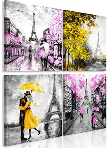 decomonkey Bilder Set Abstrakr Paris 4 Teilig- jedes Teil 20x20 cm | Leinwandbilder Bild auf Leinwand Vlies Wandbild Kunstdruck Wanddeko Wand Wohnzimmer Wanddekoration Deko Eiffelturm Stadt