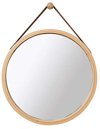KOOU Moderne runde Badezimmerspiegel, Wandspiegel mit Bambusrahmen HD-Spiegel Kosmetikspiegel für Kosmetik, Bad oder Wohnzimmer (Durchmesser 38/45 cm) JZU-4