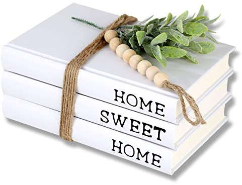 Exood Dekorative weiße Bücher, Bauernhaus-Bücher, Hardcover-Bücher, dekorativ, Zuhause, Süßes, Zuhause (3er-Set) gestapelte Bücher zum Dekorieren von Couchtischen und Regalen