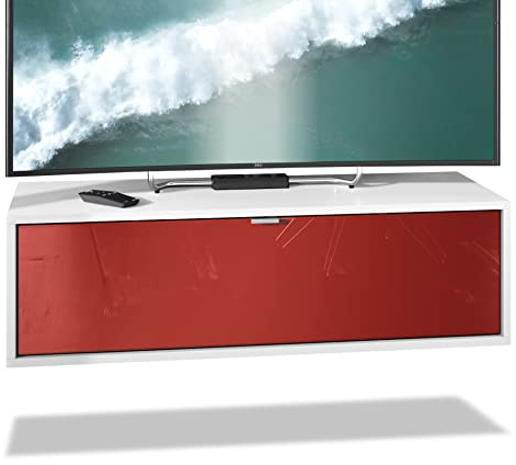 Vladon TV Board Lana 100 Hängeschrank Lowboard 100 x 29 x 37 cm, Made in Germany, Korpus in Weiß matt, Fronten in Bordeaux Hochglanz | Große Farbauswahl