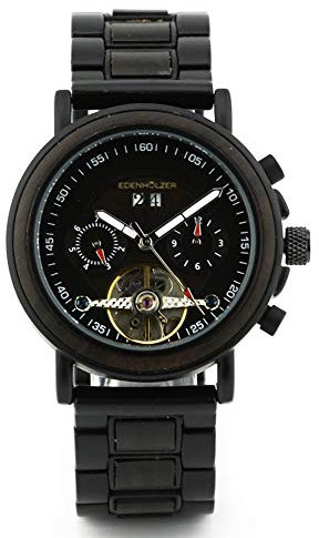 Edenhölzer Holzuhr Damen Armbanduhr Automatik Borneo Holzarmband Datumsanzeige