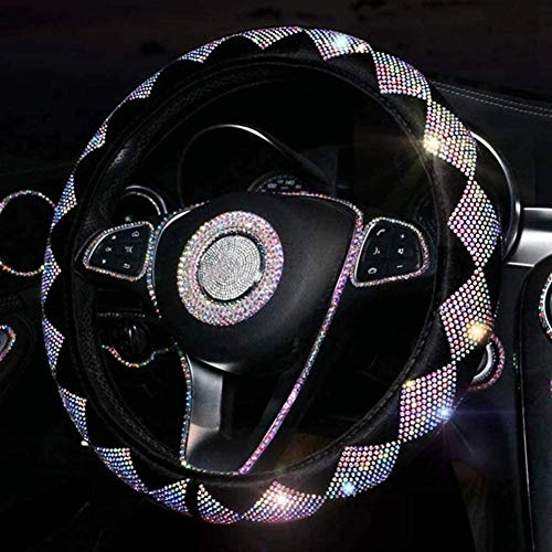 Uposao Lenkradbezug Glitzer, Bling Bling Strass Leder Lenkrad Abdeckung 15''/38 cm Universal Auto Lenkradhülle Anti Rutsch Lenkradschutz Lenkradschoner für Damen & Mädchen,Bunt