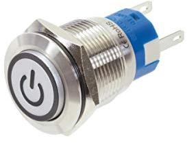 WITTKOWARE 22mm Edelstahl Druckschalter mit LED-Beleuchtung und Schaltersymbol, IP67, Einbau-Ø 19mm, 1 Wechsler, 5A/250V~, LED-Spannung 5-14V AC/DC