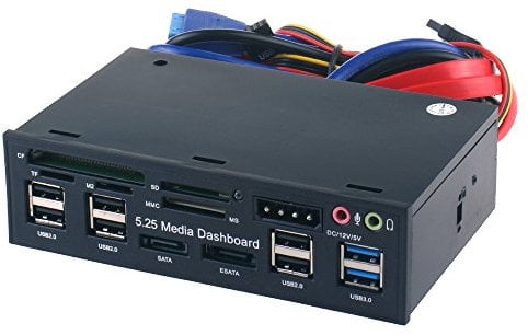SDKDZKG 5.25 Inch PC Multifunctional Dashboard Media Front Panel Audio, with SATA e-SATA Dual USB 3.0 6 Port USB 2.0 Five-in-ONE Card Reader (SD/MMC/CF/MS/TF / M2)