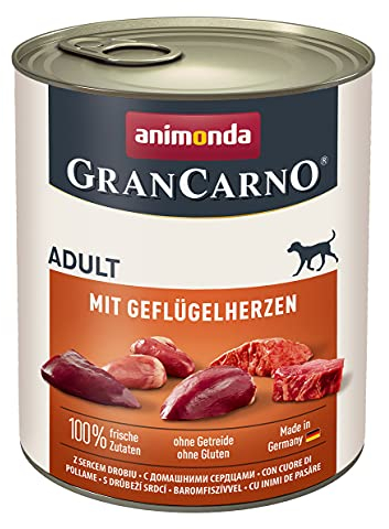 animonda GranCarno Hunde Nassfutter mit Geflügelherzen (6 x 800 g), getreidefreies Hundenassfutter ohne Zucker, für ausgewachsene Hunde, mit frischen fleischigen Zutaten
