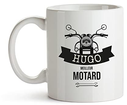 CADEAUX.COM - Mug Personnalisé En Céramique - Motard/Message + Prénom - Résiste Au Micro-ondes Et Lave Vaisselle - Idée Cadeau Personnalisé - Cadeau Noel