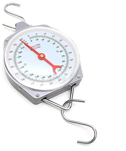 Maßstab 100kg 220lbs hängende Skala Kapazität Legierung Mechanische Hängewaagen mit 2 Haken Für Zuhause, Küche, Gepäck, Schmuck