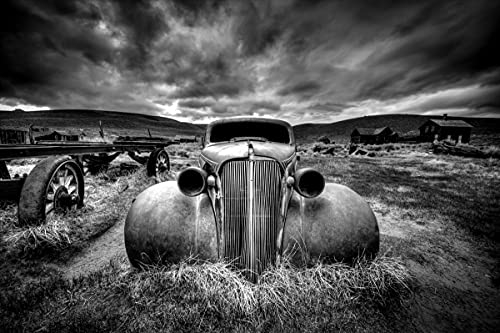 ROUTE 66 Fototapete VLIES-300x223 cm (6158A)-Oldtimer Auto Vintage Cars Schwarz Weiß Fotokunst Wandtapete-Inkl. Kleister-Vliestapete Bild Dekoration Wand-Dekor Moderne Motiv-Tapete Panorama Poster XXL