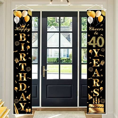 Happy 40th Birthday Door Banner Party Decorations,Black Gold Fabric 40th Birthday Door Porch Sign Banner for boys Girls Women Men 40 Years Old Birthday.Party Indoor Outdoor Decor Supplies