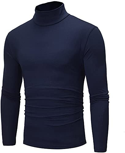 Tee Shirt Homme Sport Manches Longues Marque Col Roulé Pas Cher Chemise Sweatshirt Hommes Respirant Slim Chaud Décontractée Couleur Unie Grande Taille Hauts Tops Pull Printemps Eté Bleu XXL