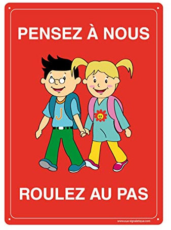 AUA SIGNALETIQUE - Panneau Prépercé (4 Trous) avec Angles arrondis - PVC Rigide 1.5 mm - (210x300 mm, Pensez à Nous Roulez au Pas)