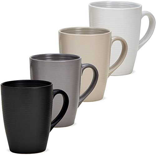 Set of 4 Mugs in Black, Grey, Beige and White – Beautiful Ceramic Coffee Cups in 300 ml for Cappuccino Coffee Tea – Great Coffee Mugs Dishwasher and Microwave Safe as a Gift
