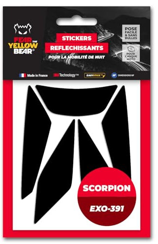FYB© Kit 5 Stickers réfléchissants REPOSITIONNABLES pour Casque Scorpion Exo 391™, 3M™ Technology, noir