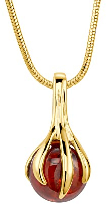 Copal Damen Halskette Aus Goldbeschichtetem 925 Silber Mit Honigfarbenem Bernstein-Anhänger