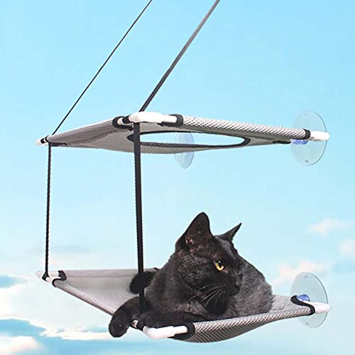 YUR Doppelschichtige Katzen-Fenstersitzstange, Hängemattenfenster, atmungsaktives Katzenregal, Sonnenbaden, Fenstersitzbett mit starken Saugnäpfen, hält bis zu 20 kg